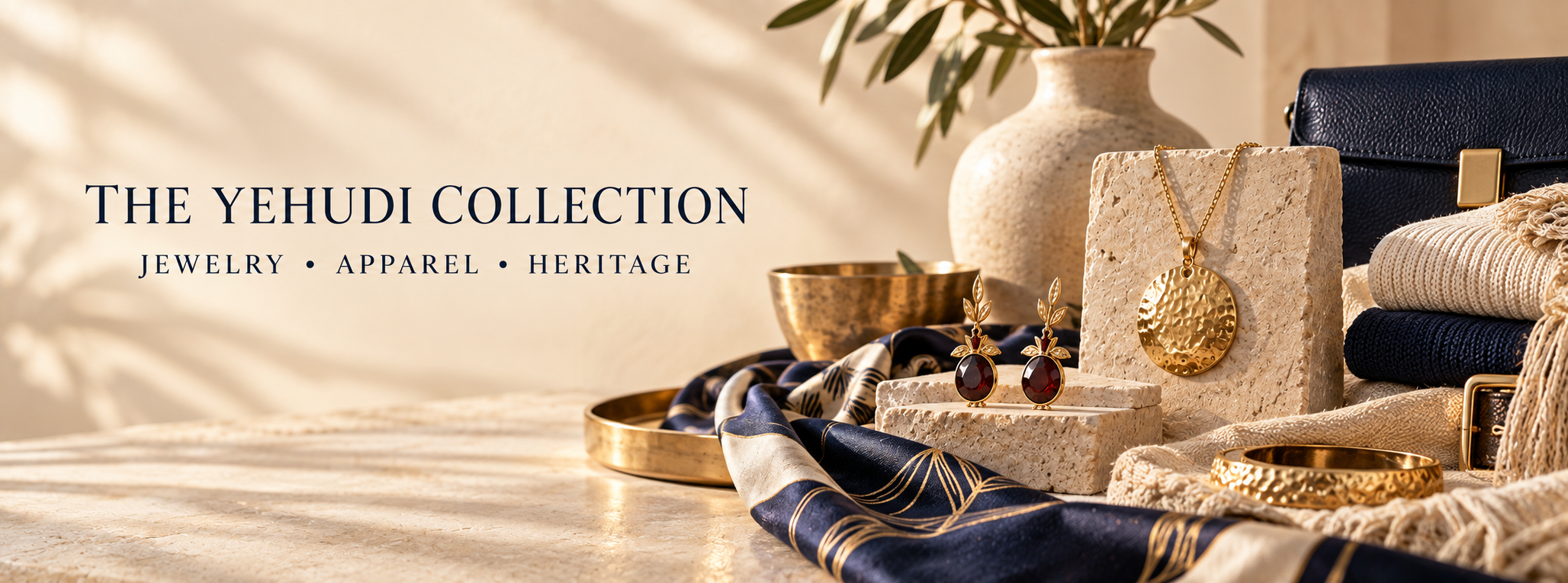 The Yehudi Collection with jewelry, textiles, serving pieces and a leather bag